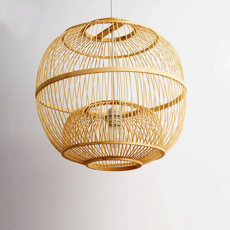 Bamboo Wicker Rattan Ball Cage Pendant Light By Artisan Living-4