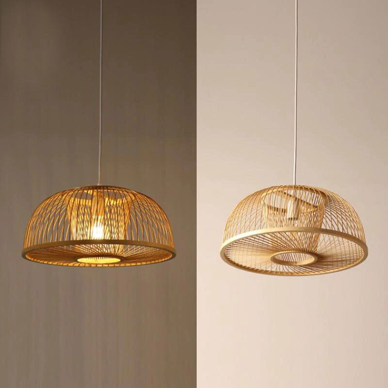 Hand Woven Bamboo Wicker Rattan Round Line Pendant Light By Artisan Living-2