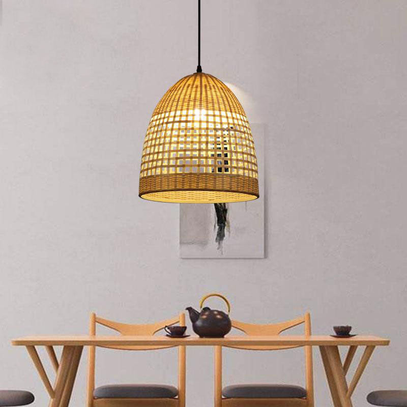 Round Bamboo Wicker Rattan Cage Shade Pendant Light By Artisan Living | ModishStore | Pendant Lamps