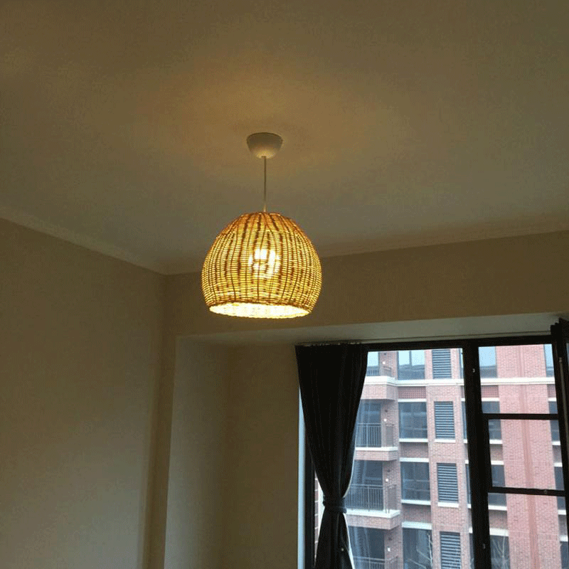 Wicker Rattan Round Basket Shade Pendant Light By Artisan Living-5