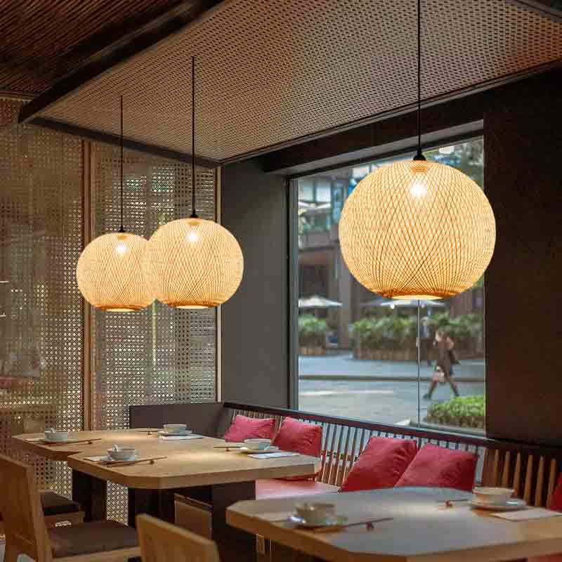 Hand Bamboo Wicker Rattan Ball Globe Sphere Pendant Lights By Artisan ...