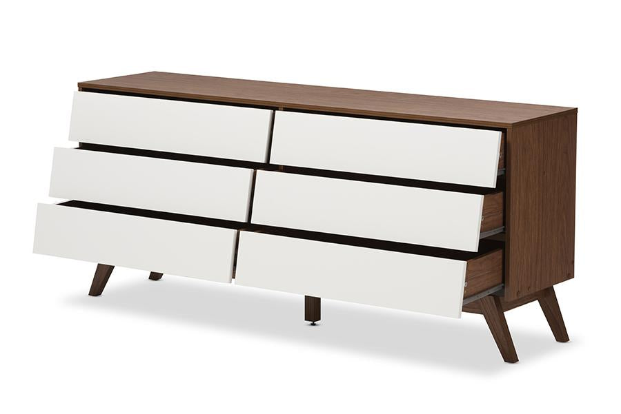 Baxton Studio Hildon Mid Century Modern White and Walnut Wood 6