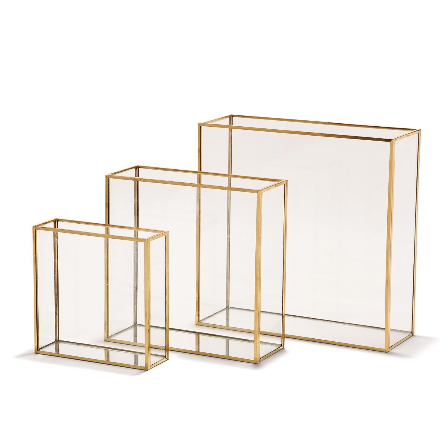 Windows Square Vase W/Gold Metal Trim In 3 Sizes Set Of 9 By Tozai Home | Vases | Modishstore - 3