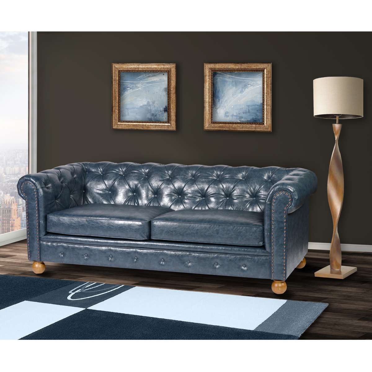 Winston Antique Blue Bonded Leather Sofa By Armen Living | Sofas |  Modishstore 