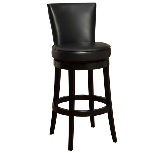 Boston 26" Counter Height Swivel Black Faux Leather and Black Wood Bar Stool By Armen Living | Bar Stools | Modishstore