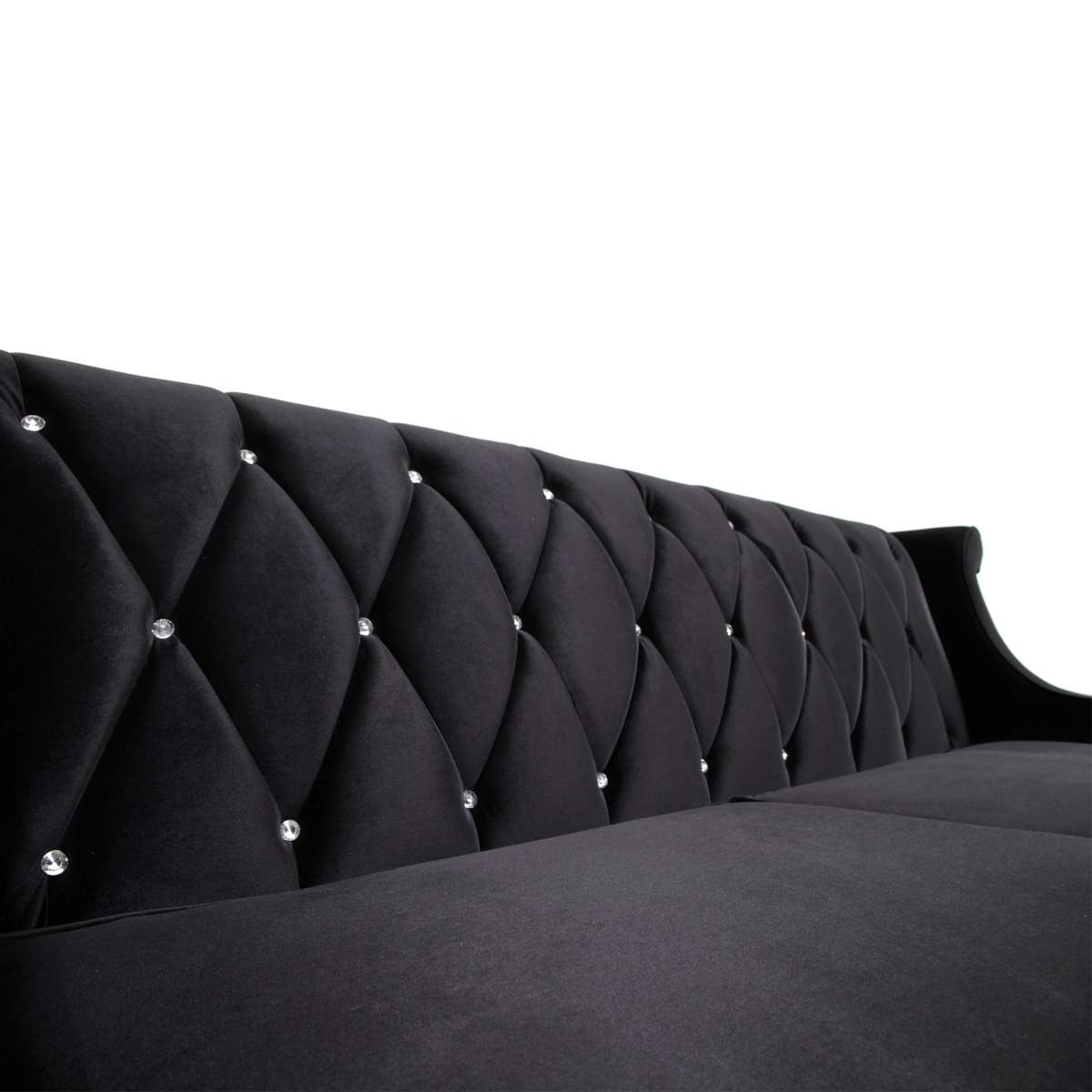 Barrister Sofa In Black Velvet With Crystal Buttons By Armen Living | Sofas |  Modishstore  - 4