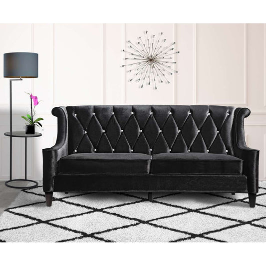 Barrister Sofa In Black Velvet With Crystal Buttons By Armen Living | Sofas |  Modishstore 