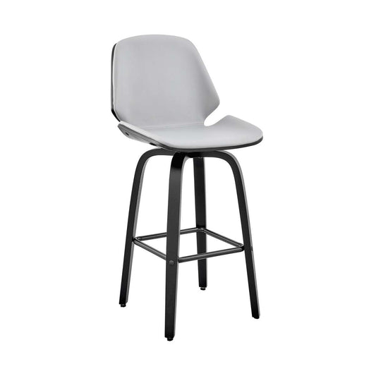 Arabela 26" Gray Faux Leather and Black Wood Swivel Bar Stool By Armen Living | Bar Stools | Modishstore