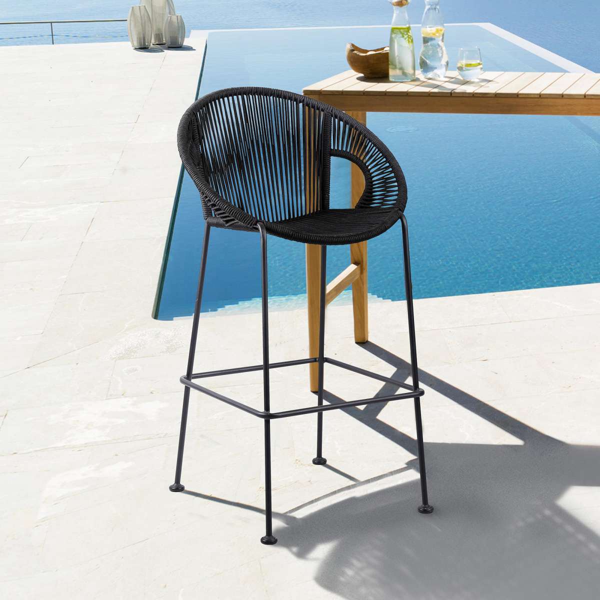 Acapulco 26" Indoor Outdoor Steel Bar Stool with Black Rope By Armen Living | Counter Stools |  Modishstore 