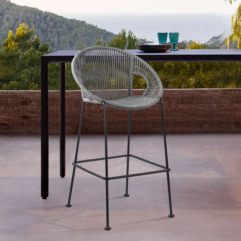 Acapulco 30" Indoor Outdoor Steel Bar Stool with Grey Rope By Armen Living | Bar Stools |  Modishstore 