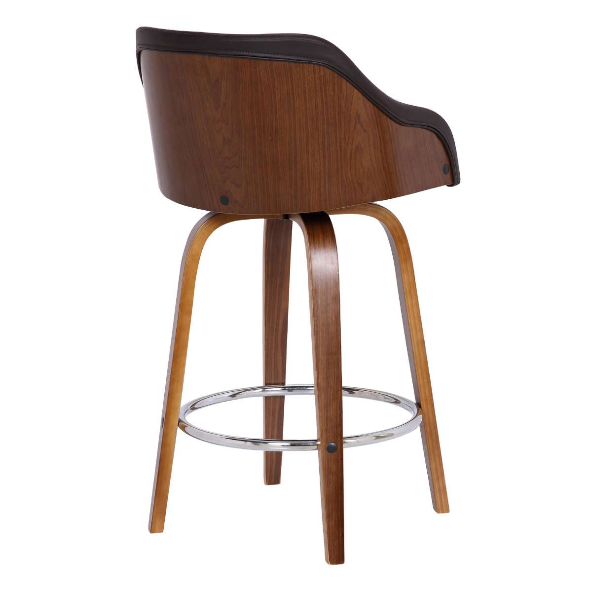 Alec 26" Counter Height Swivel Brown Faux Leather and Walnut Wood Bar Stool By Armen Living | Bar Stools | Modishstore - 3