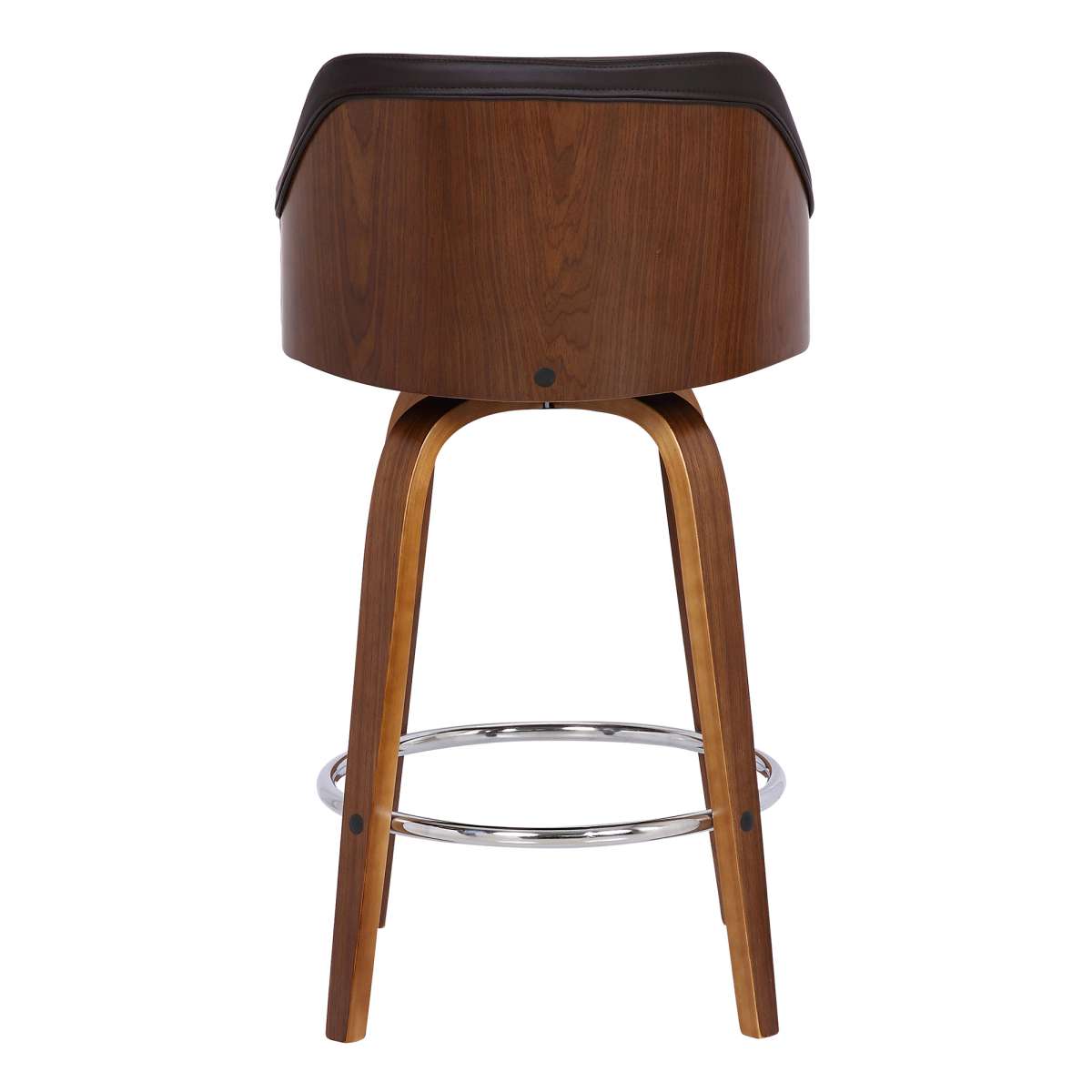 Alec 26" Counter Height Swivel Brown Faux Leather and Walnut Wood Bar Stool By Armen Living | Bar Stools | Modishstore - 4