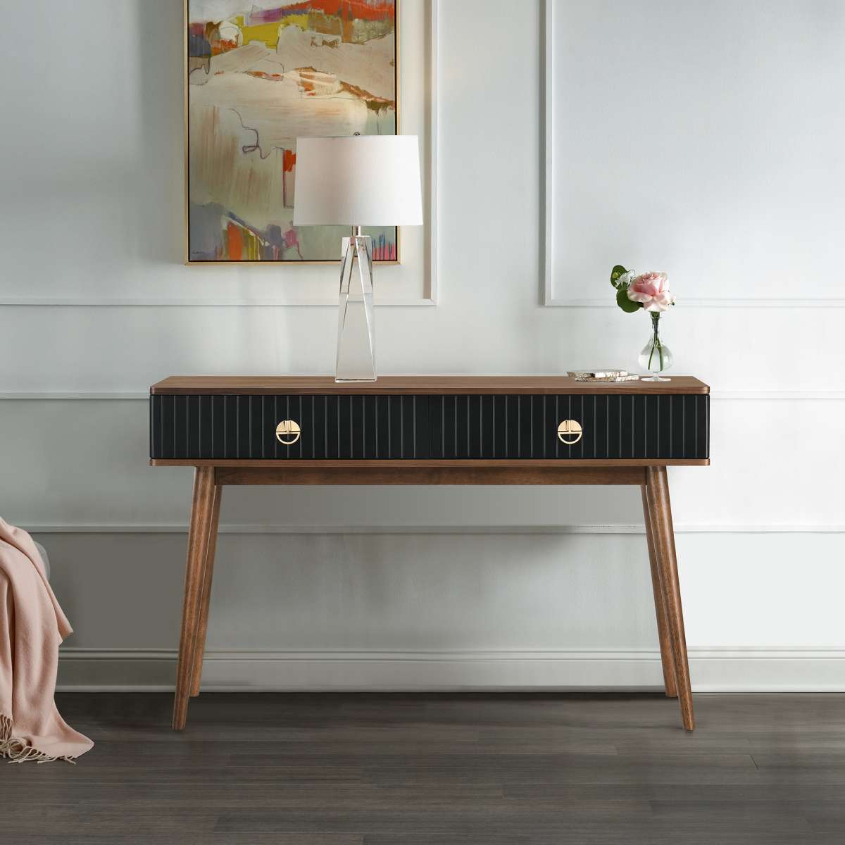 Amigo Black Veneer and Walnut Wood Console Table By Armen Living | Console Tables |  Modishstore 