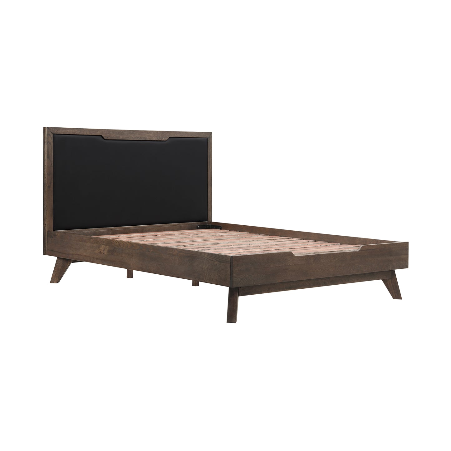 Astoria Queen Platform Bed Frame in Oak with Black Faux Leather  By Armen Living | Beds | Modishstore - 3