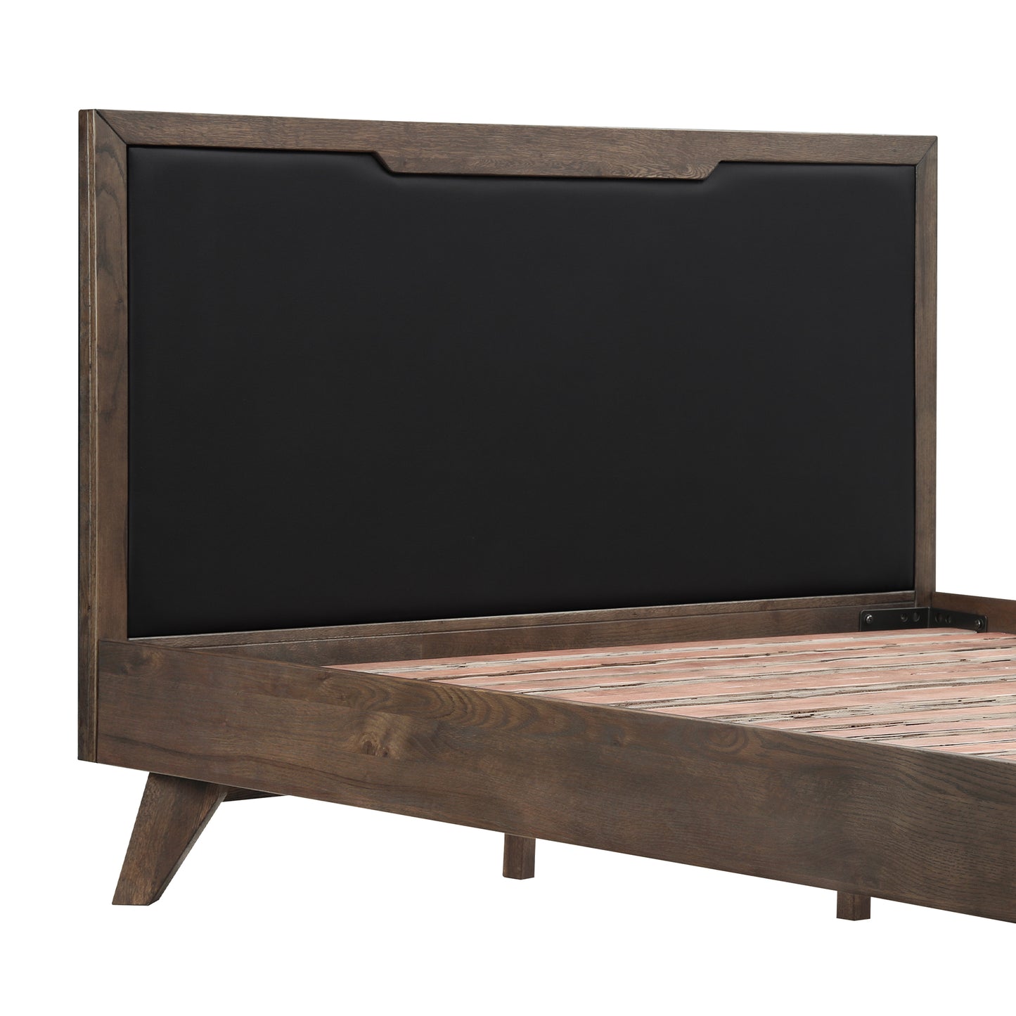 Astoria Queen Platform Bed Frame in Oak with Black Faux Leather  By Armen Living | Beds | Modishstore - 5