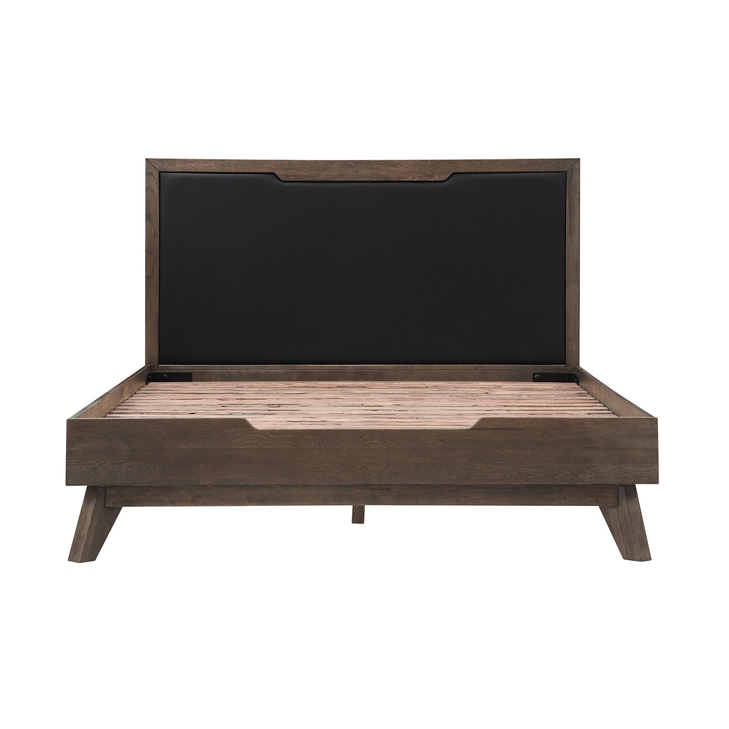 Astoria Queen Platform Bed Frame in Oak with Black Faux Leather  By Armen Living | Beds | Modishstore