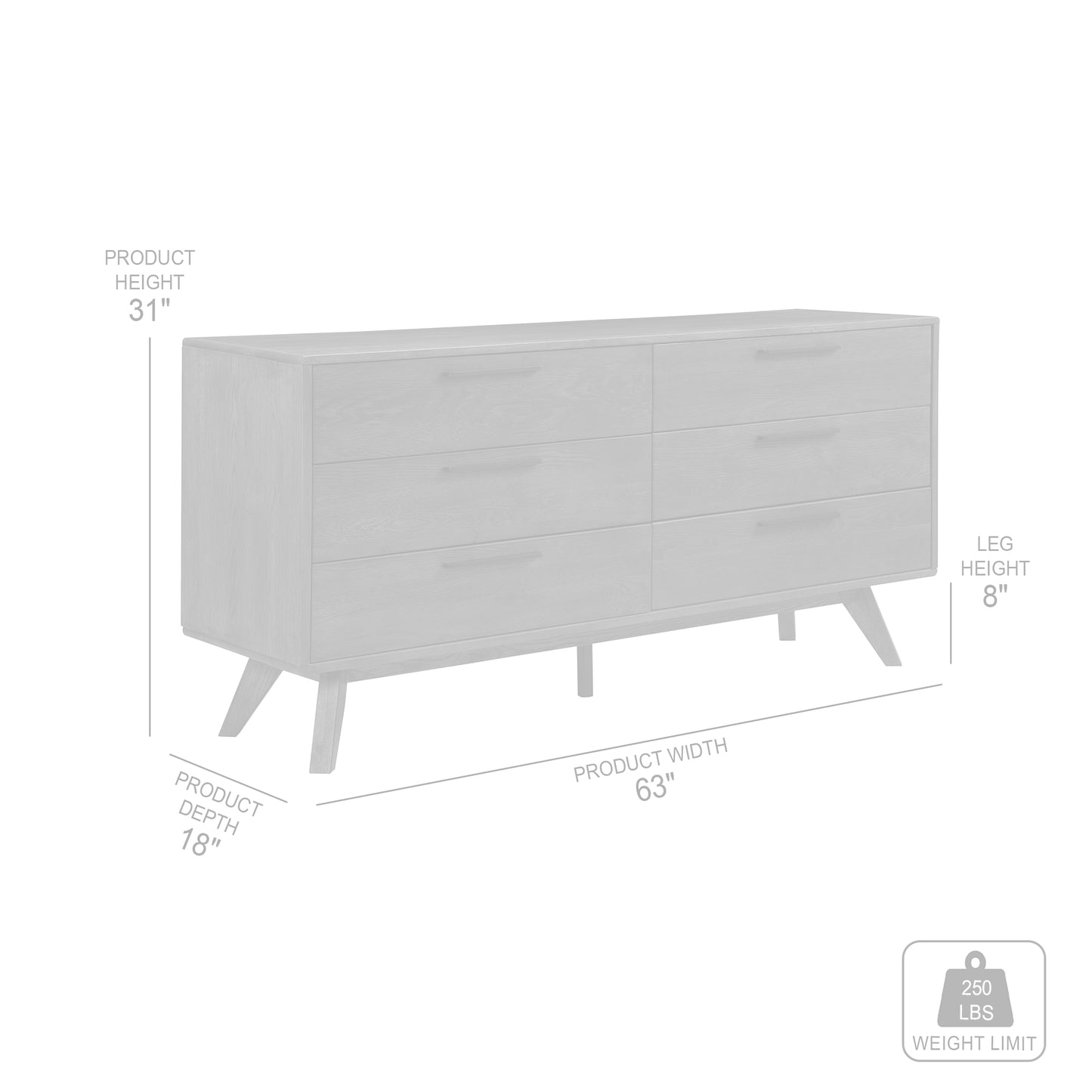 Astoria Oak Dresser for Bedroom with 6 Drawers By Armen Living | Dressers | Modishstore - 10