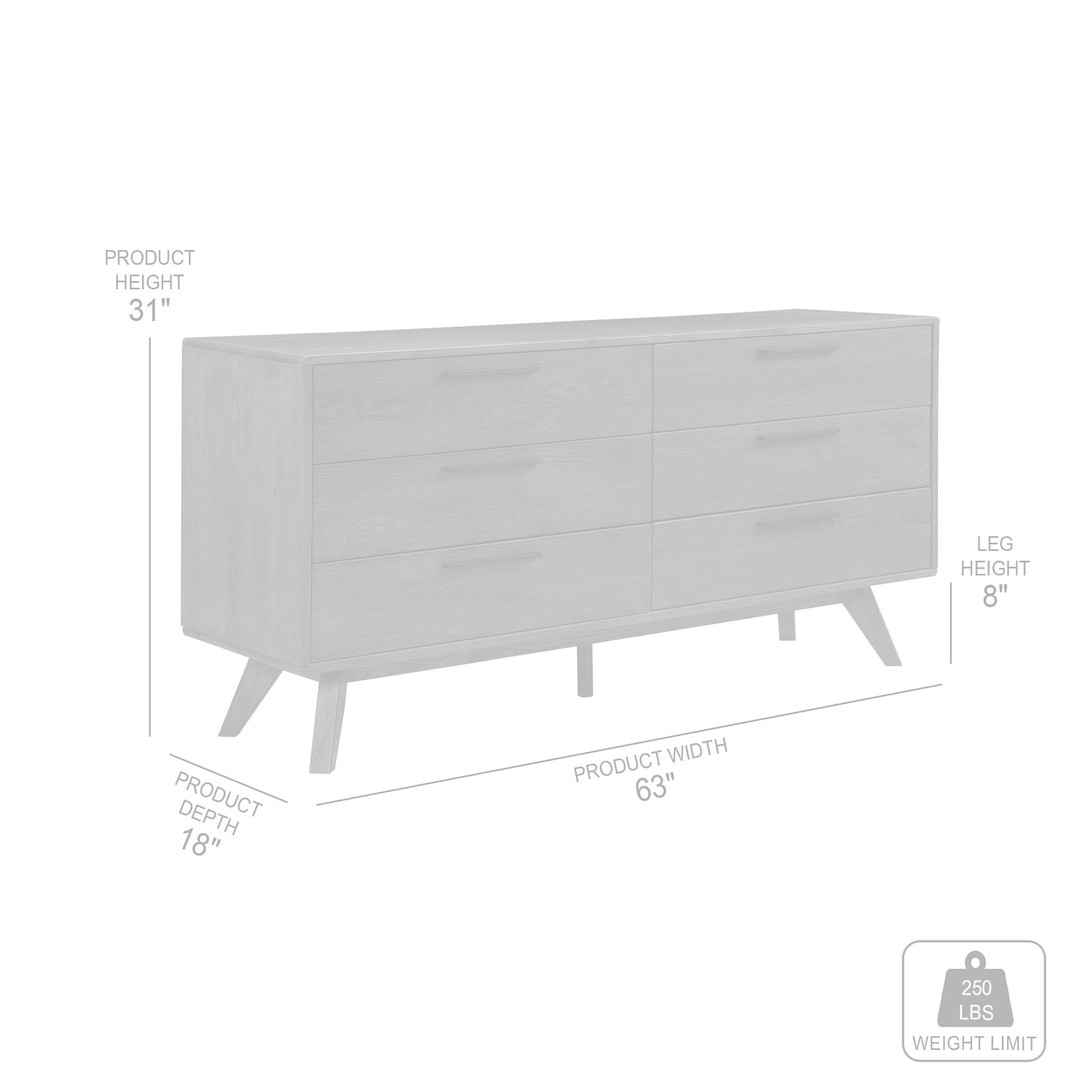 Astoria Oak Dresser for Bedroom with 6 Drawers By Armen Living | Dressers | Modishstore - 10