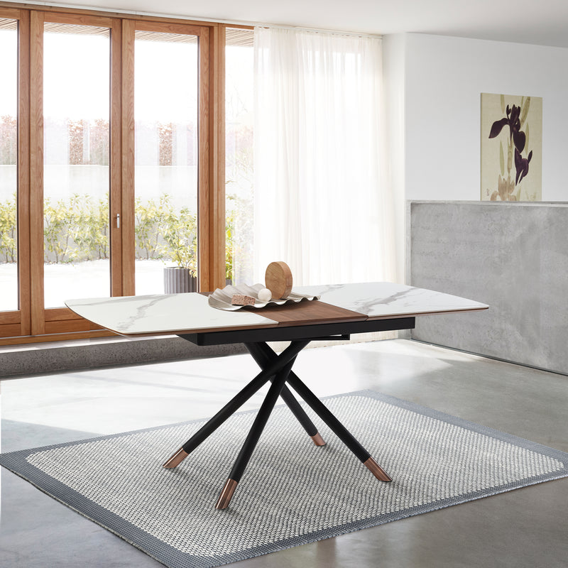 Alora Extendable Dining Table with Light Gray Ceramic and Wood Top and Metal Legs By Armen Living | Dining Tables | Modishstore