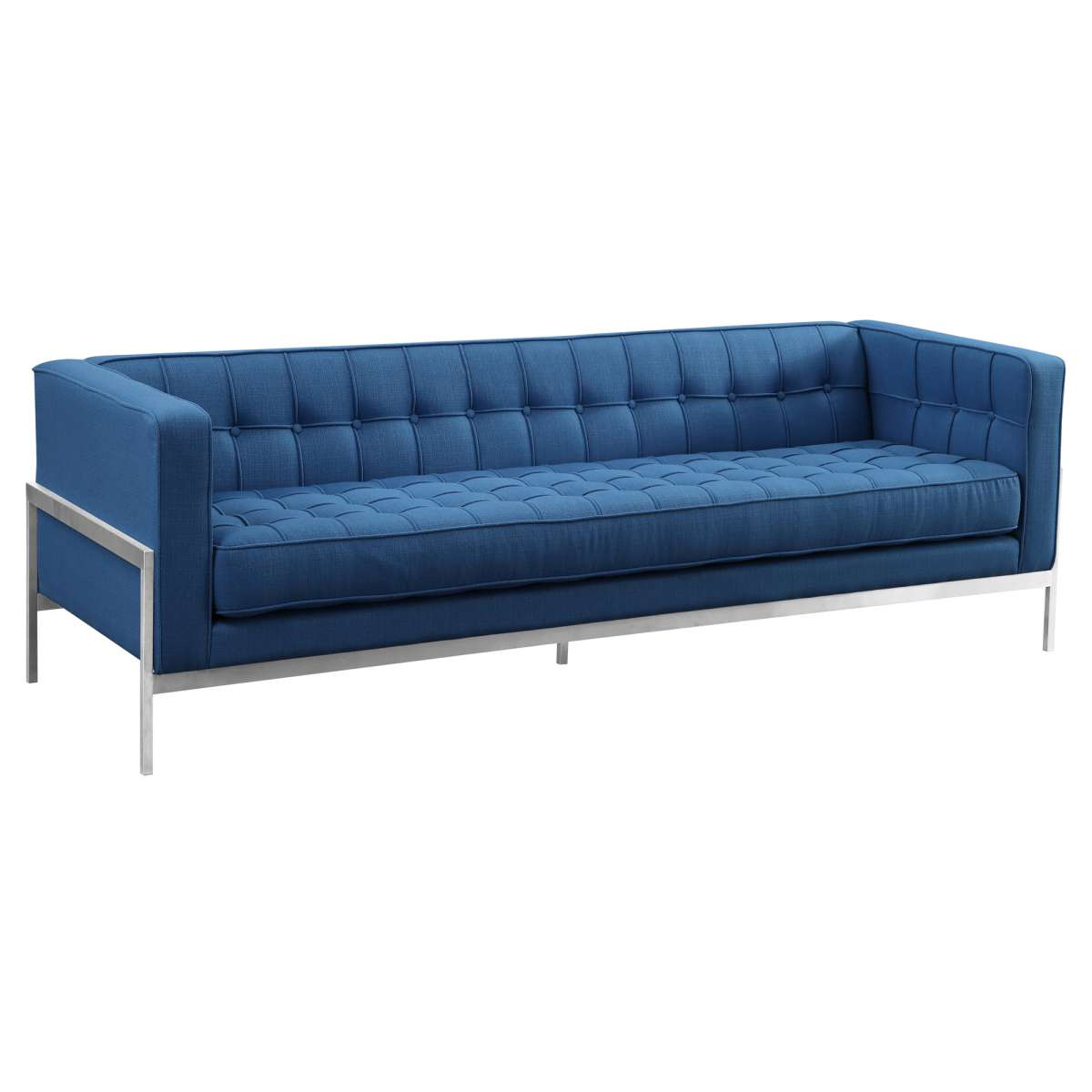 Andre Contemporary Sofa in Brushed Stainless Steel and Blue Fabric By Armen Living | Sofas |  Modishstore  - 2