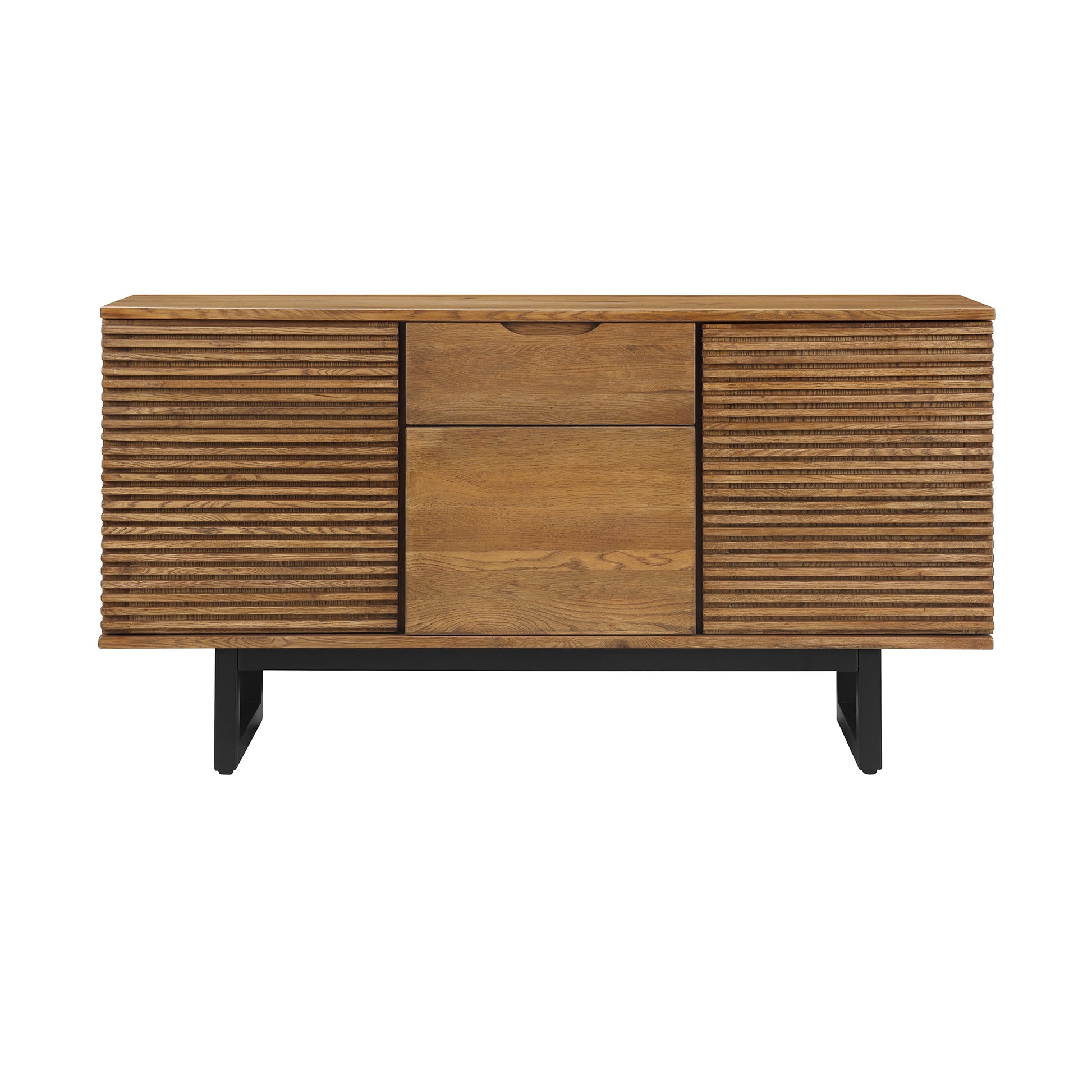 Aldo Brown Oak Sideboard Buffet Cabinet in Brown Oak Wood with Black Metal Legs By Armen Living | Sideboards | Modishstore - 2