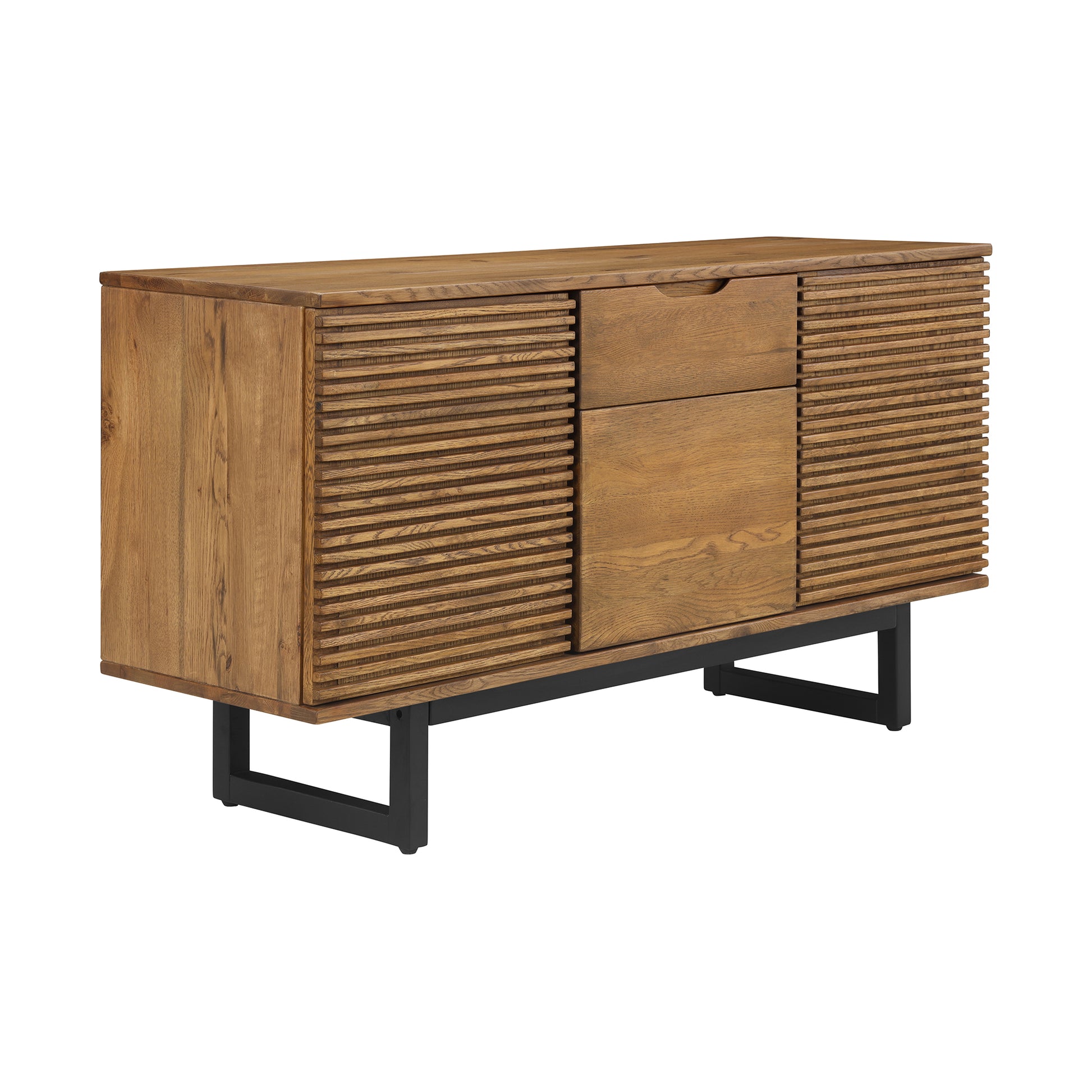 Aldo Brown Oak Sideboard Buffet Cabinet in Brown Oak Wood with Black Metal Legs By Armen Living | Sideboards | Modishstore - 3