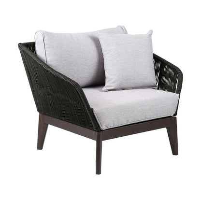 Athos Indoor Outdoor Club Chair in Dark Eucalyptus Wood with Latte Rope and Grey Cushions By Armen Living | Outdoor Chairs |  Modishstore  - 7