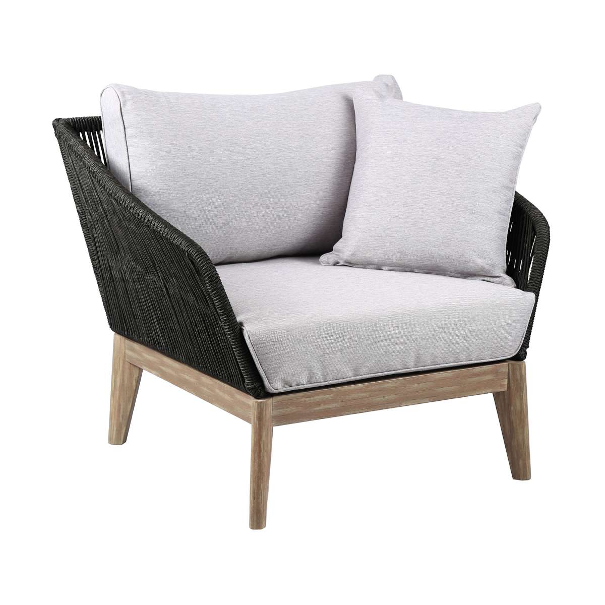 Athos Indoor Outdoor Club Chair in Dark Eucalyptus Wood with Latte Rope and Grey Cushions By Armen Living | Outdoor Chairs |  Modishstore  - 10