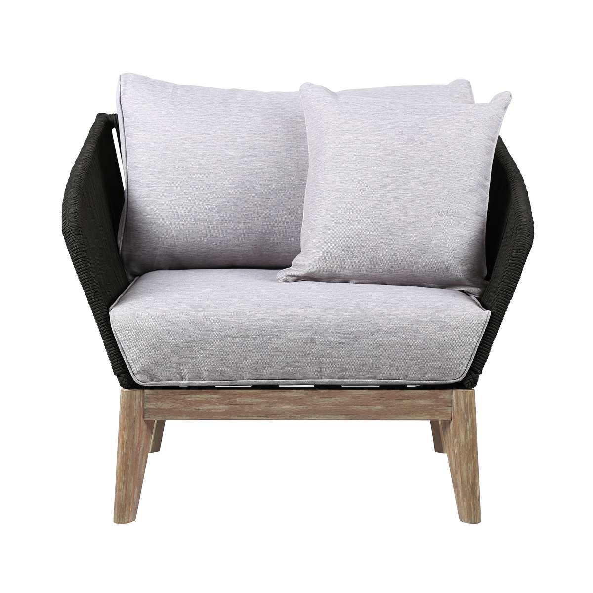 Athos Indoor Outdoor Club Chair in Dark Eucalyptus Wood with Latte Rope and Grey Cushions By Armen Living | Outdoor Chairs |  Modishstore  - 11