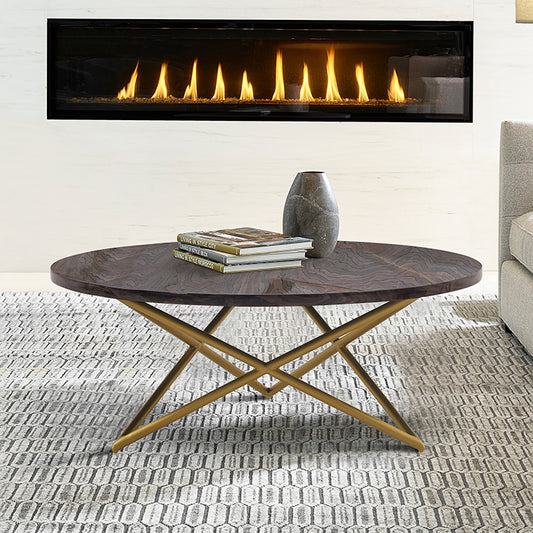Atala Brown Veneer Coffee Table with Brushed Gold Legs By Armen Living | Coffee Tables |  Modishstore 
