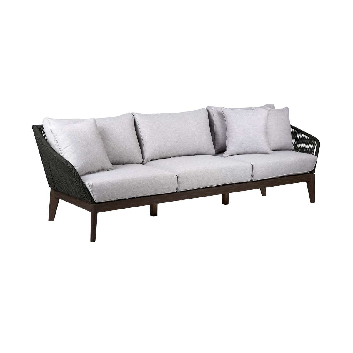 Athos Indoor Outdoor 3 Seater Sofa in Dark Eucalyptus Wood with Latte Rope and Grey Cushions By Armen Living | Outdoor Sofas, Loveseats & Sectionals |  Modishstore  - 2