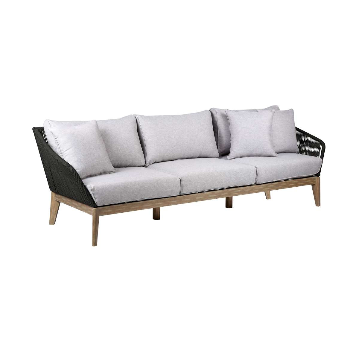 Athos Indoor Outdoor 3 Seater Sofa in Dark Eucalyptus Wood with Latte Rope and Grey Cushions By Armen Living | Outdoor Sofas, Loveseats & Sectionals |  Modishstore  - 9