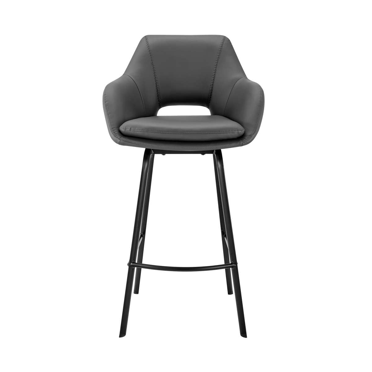 Aura Gray Faux Leather and Black Metal Swivel 30" Bar Stool By Armen Living | Bar Stools | Modishstore - 2