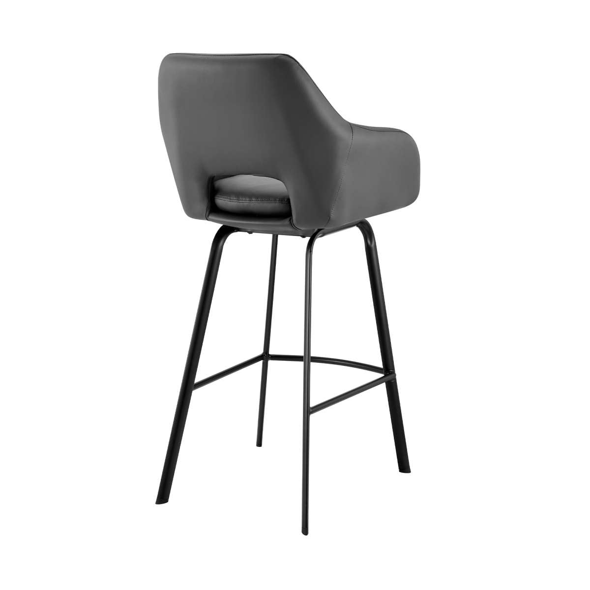 Aura Gray Faux Leather and Black Metal Swivel 30" Bar Stool By Armen Living | Bar Stools | Modishstore - 3