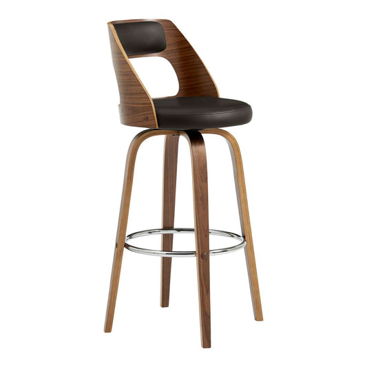 Axel 26" Swivel Counter Stool in Brown Faux Leather and Walnut Wood By Armen Living | Bar Stools | Modishstore