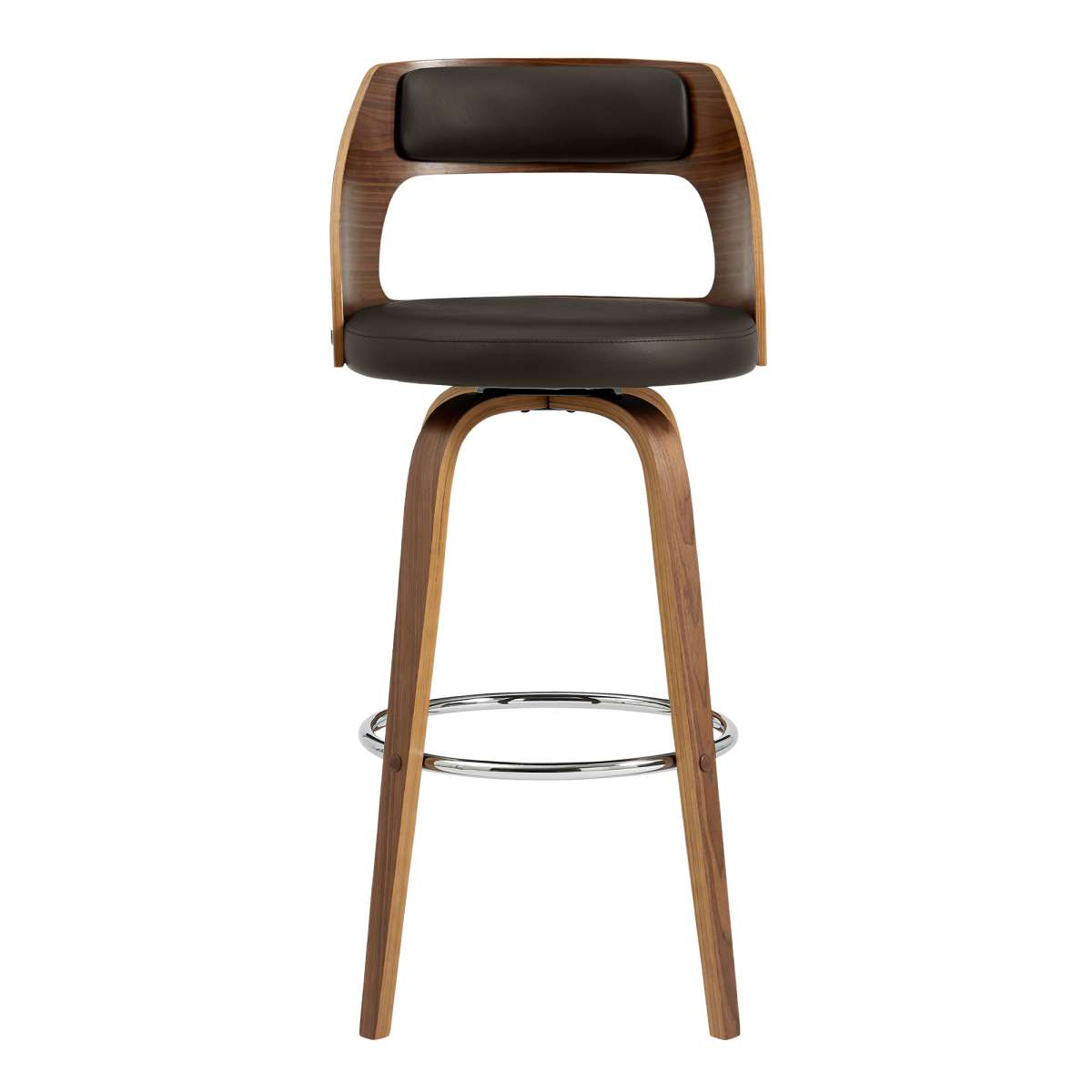 Axel 26" Swivel Counter Stool in Brown Faux Leather and Walnut Wood By Armen Living | Bar Stools | Modishstore - 2