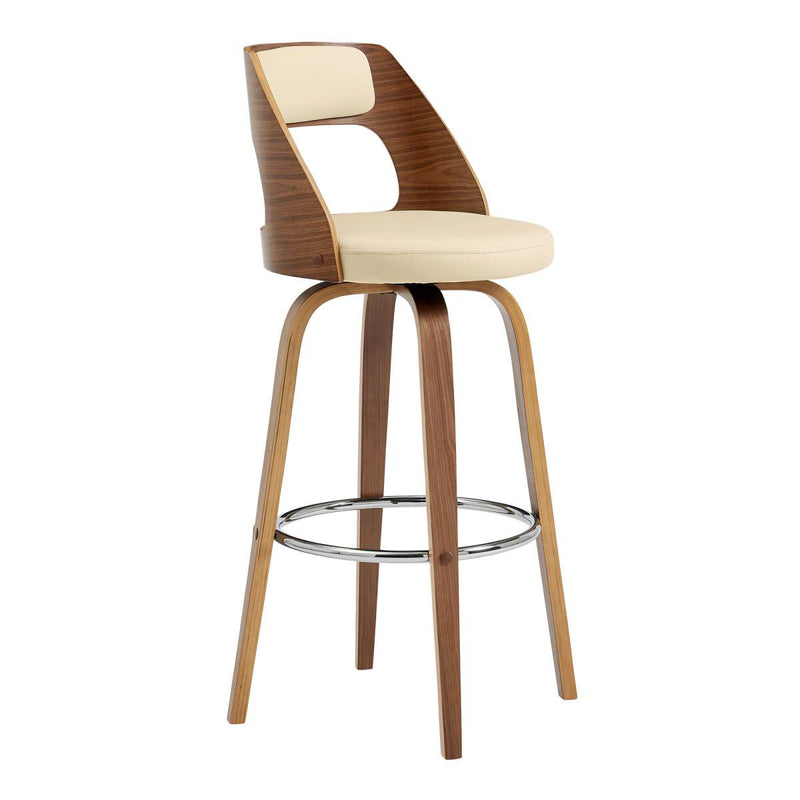 Axel 30" Swivel Bar Stool in Cream Faux Leather and Walnut Wood By Armen Living | Bar Stools | Modishstore