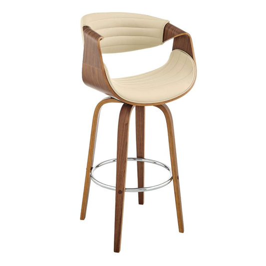 Arya 26" Swivel Counter Stool in Cream Faux Leather and Walnut Wood By Armen Living | Bar Stools | Modishstore