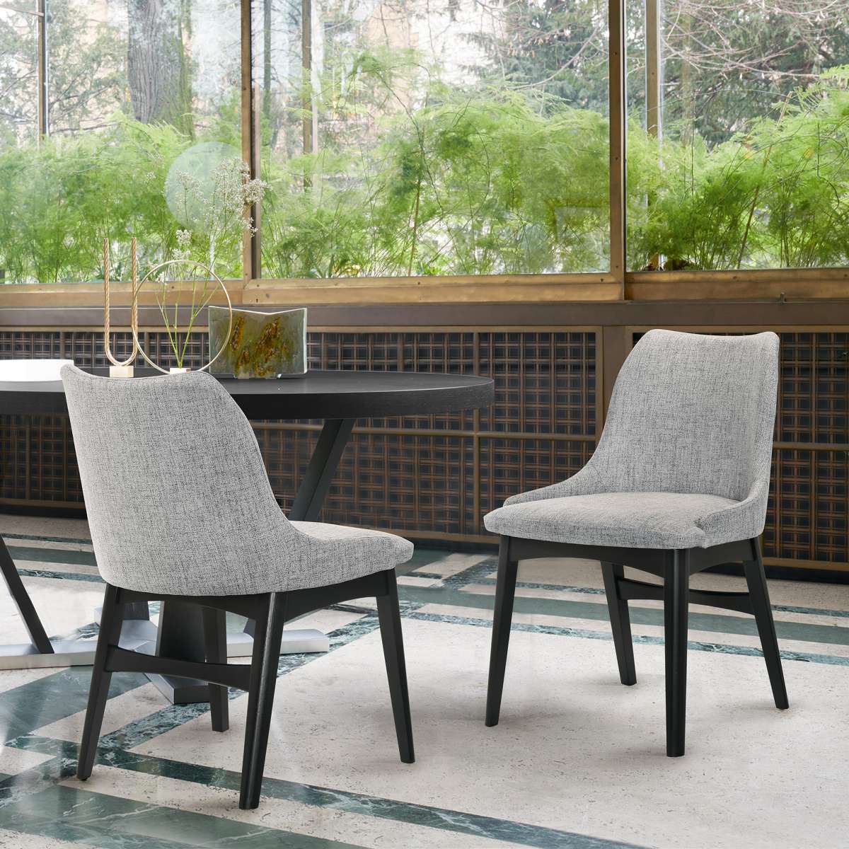 Azalea Gray Fabric and Black Wood Dining Side Chairs - Set of 2 By Armen Living | Side Chairs | Modishstore