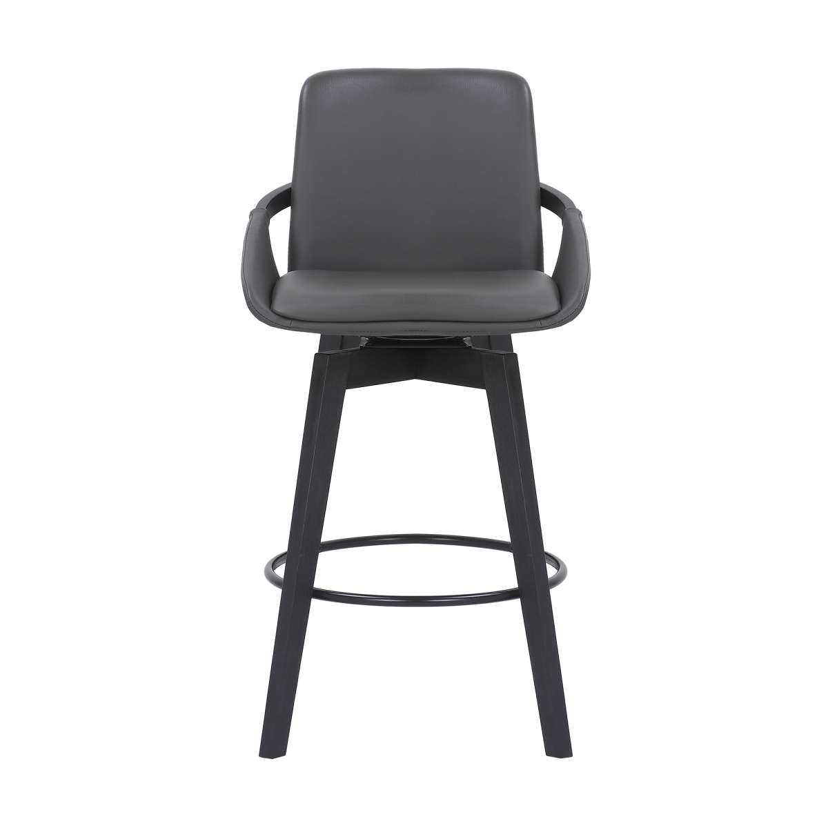 Baylor 26" Gray Faux Leather and Black Wood Swivel Bar Stool By Armen Living | Bar Stools | Modishstore - 2