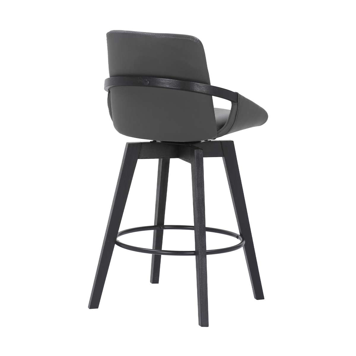 Baylor 26" Gray Faux Leather and Black Wood Swivel Bar Stool By Armen Living | Bar Stools | Modishstore - 3