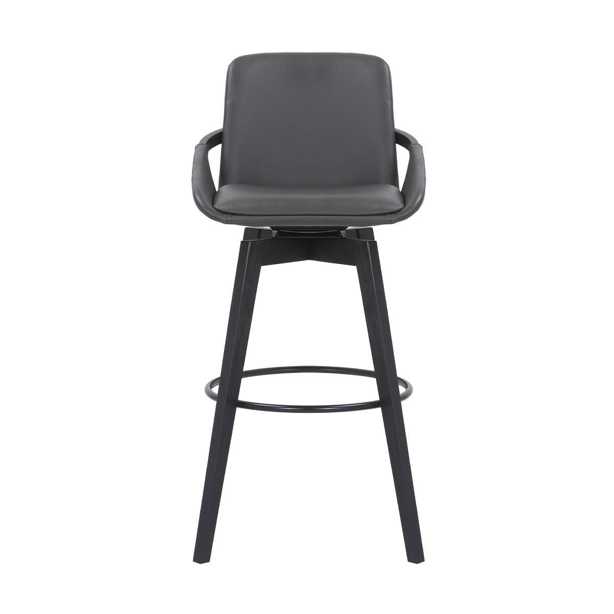 Baylor 30" Gray Faux Leather and Black Wood Swivel Bar Stool By Armen Living | Bar Stools | Modishstore - 2