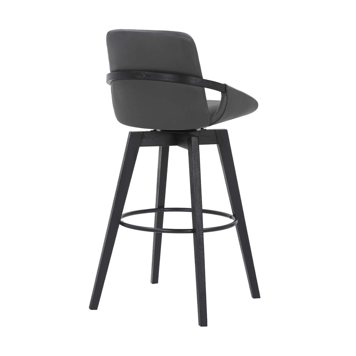 Baylor 30" Gray Faux Leather and Black Wood Swivel Bar Stool By Armen Living | Bar Stools | Modishstore - 3