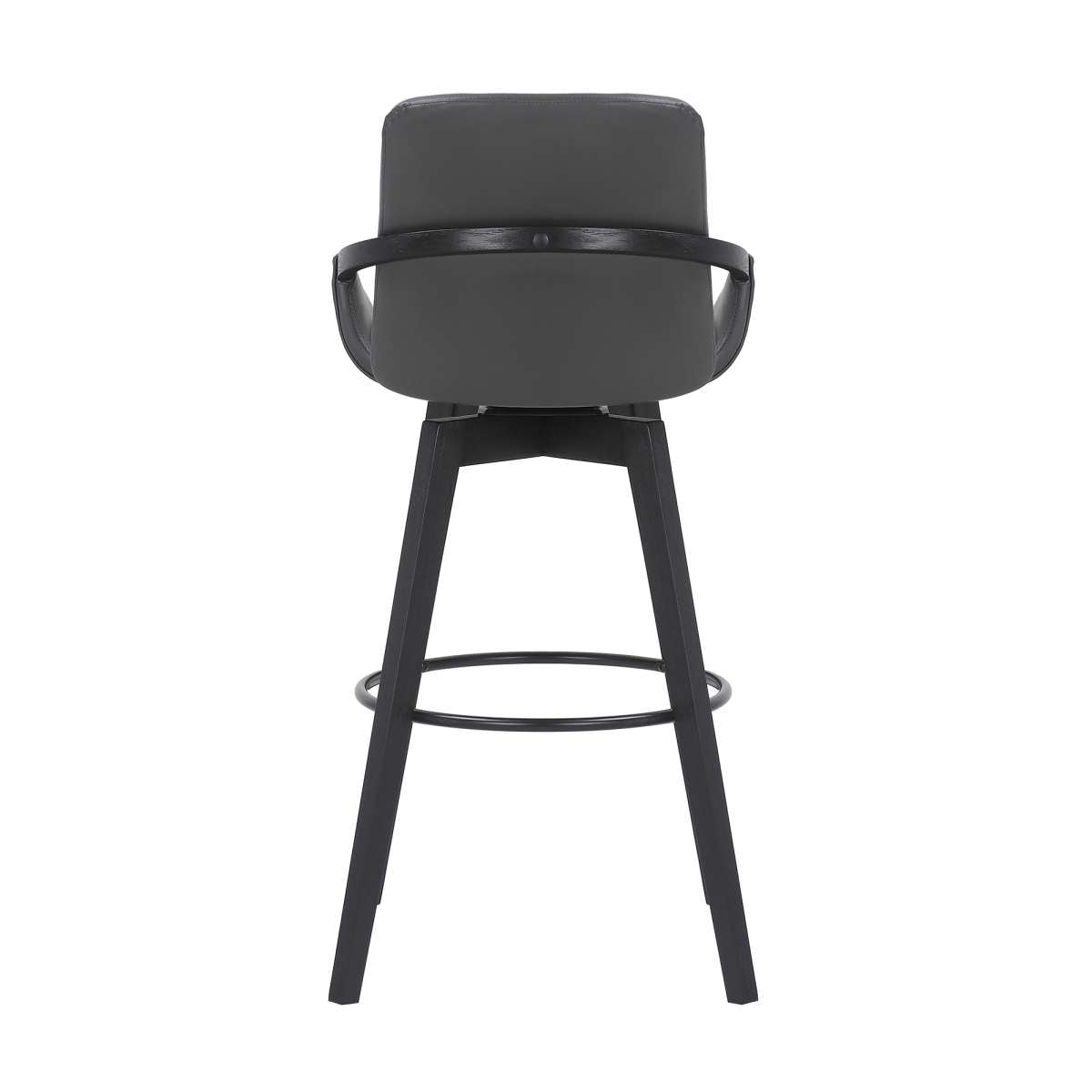 Baylor 30" Gray Faux Leather and Black Wood Swivel Bar Stool By Armen Living | Bar Stools | Modishstore - 4