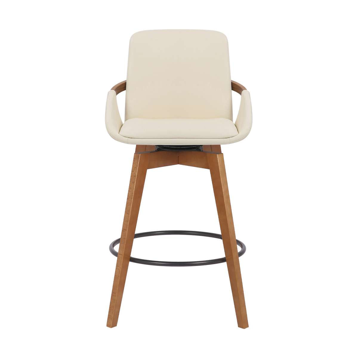 Baylor 26" Cream Faux Leather and Walnut Wood Swivel Bar Stool By Armen Living | Bar Stools | Modishstore - 2