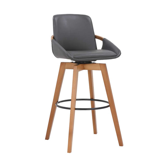 Baylor 30" Gray Faux Leather and Walnut Wood Swivel Bar Stool By Armen Living | Bar Stools | Modishstore