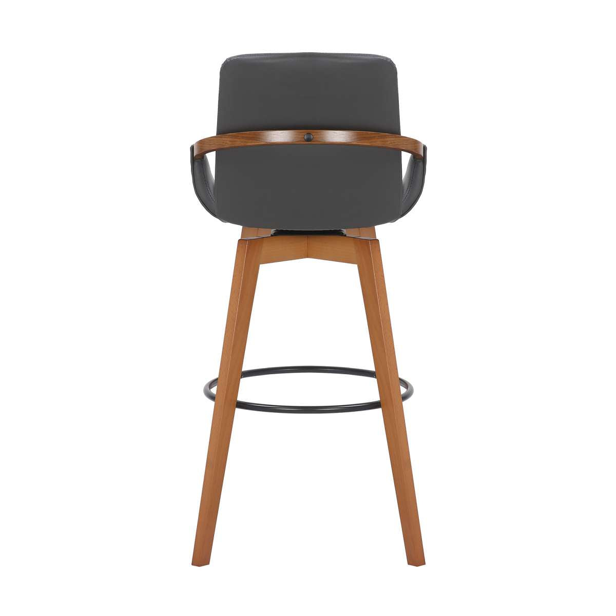 Baylor 30" Gray Faux Leather and Walnut Wood Swivel Bar Stool By Armen Living | Bar Stools | Modishstore - 4