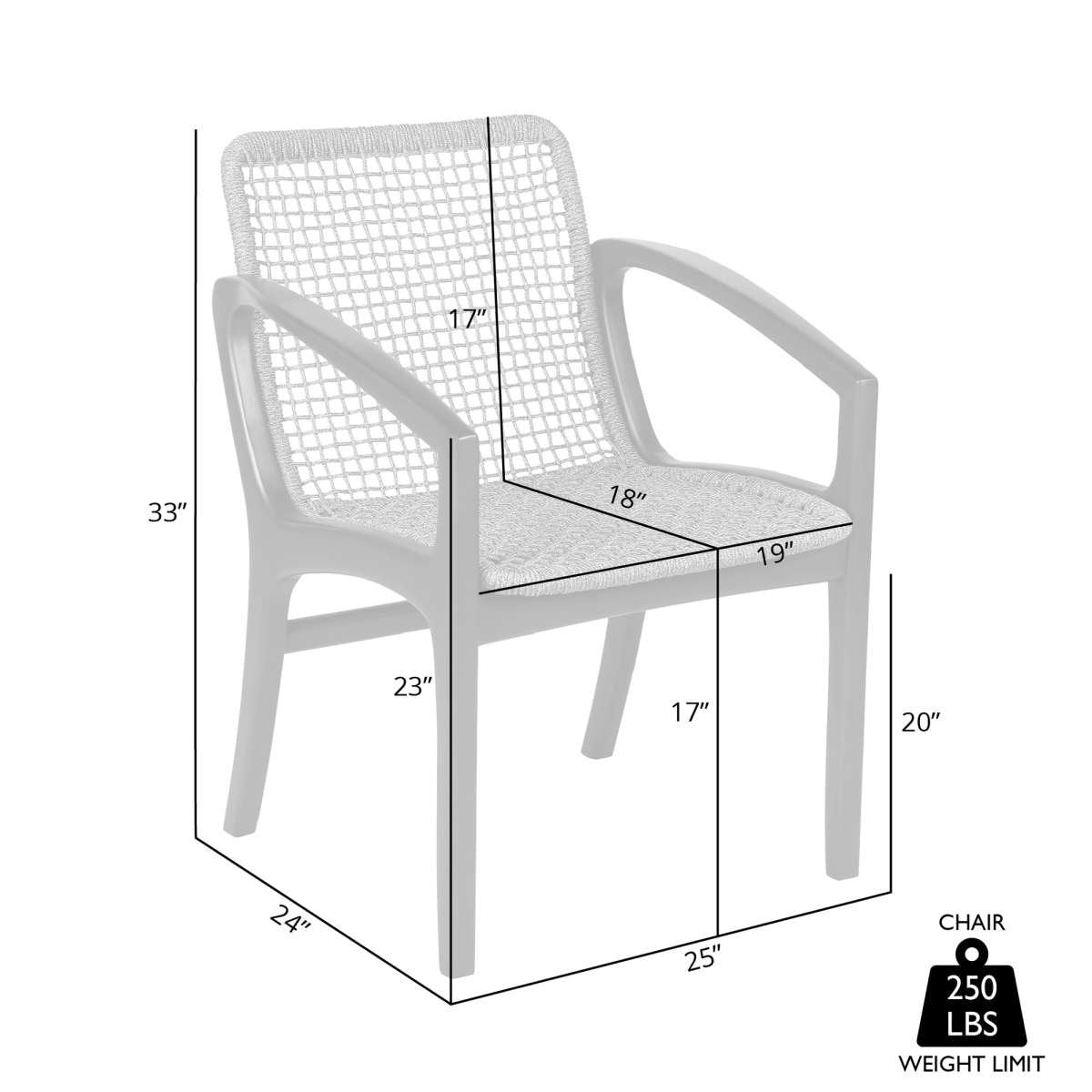 Beckham Outdoor Patio Dining Chair in Light Eucalyptus Wood and Charcoal Rope By Armen Living | Outdoor Chairs | Modishstore - 9