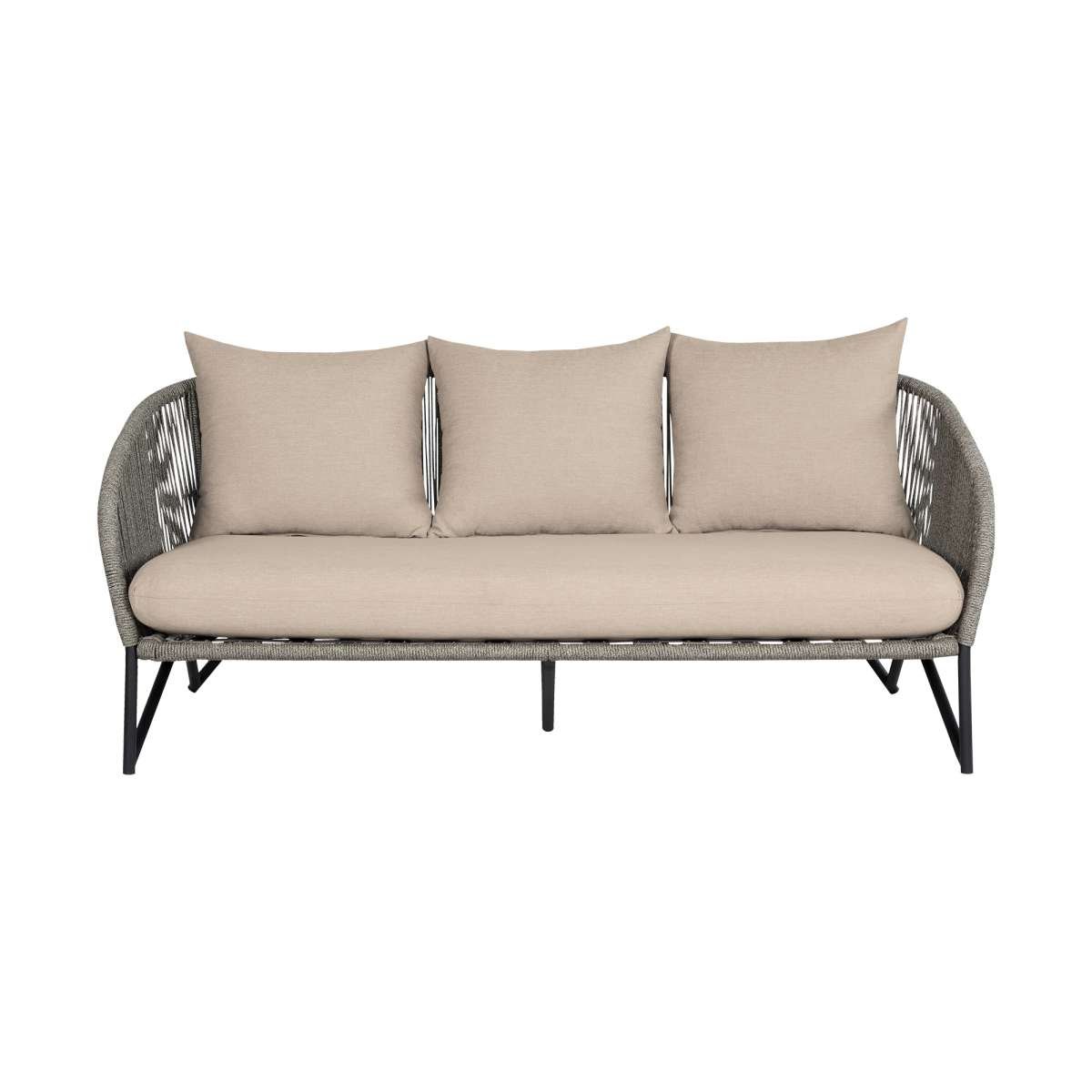 Benicia Outdoor Patio Sofa in Black Steel with Gray Rope and Taupe Olefin Cushions By Armen Living | Outdoor Sofas, Loveseats & Sectionals | Modishstore - 3