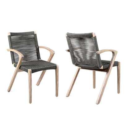 Brielle Outdoor Light Eucalyptus Wood and Charcoal Rope Dining Chairs - Set of 2 By Armen Living | Outdoor Chairs |  Modishstore  - 3